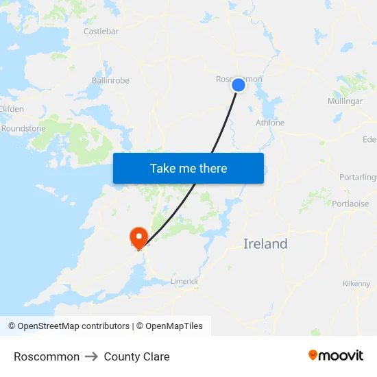 Roscommon to County Clare map