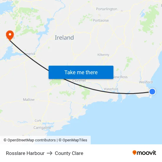 Rosslare Harbour to County Clare map