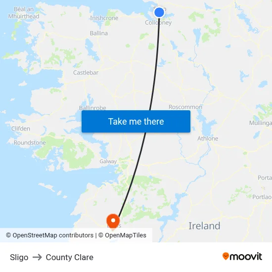 Sligo to County Clare map