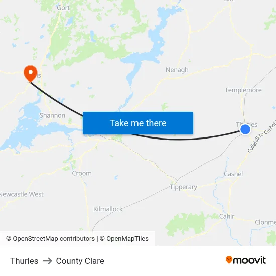 Thurles to County Clare map