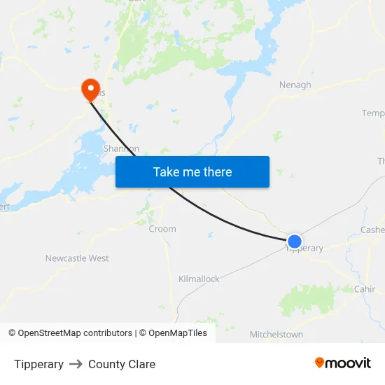 Tipperary to County Clare map