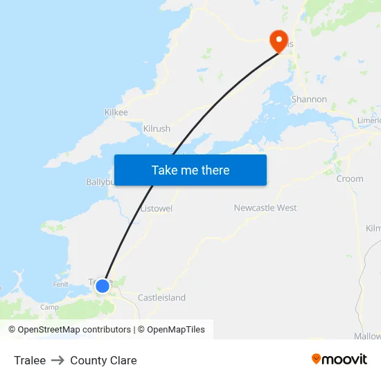 Tralee to County Clare map