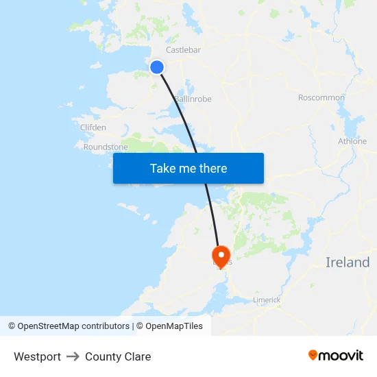 Westport to County Clare map