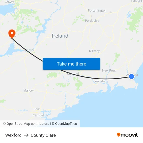 Wexford to County Clare map