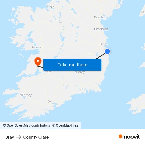 Bray to County Clare map