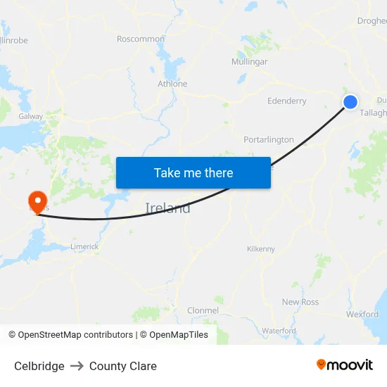 Celbridge to County Clare map