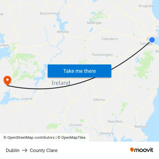 Dublin to County Clare map