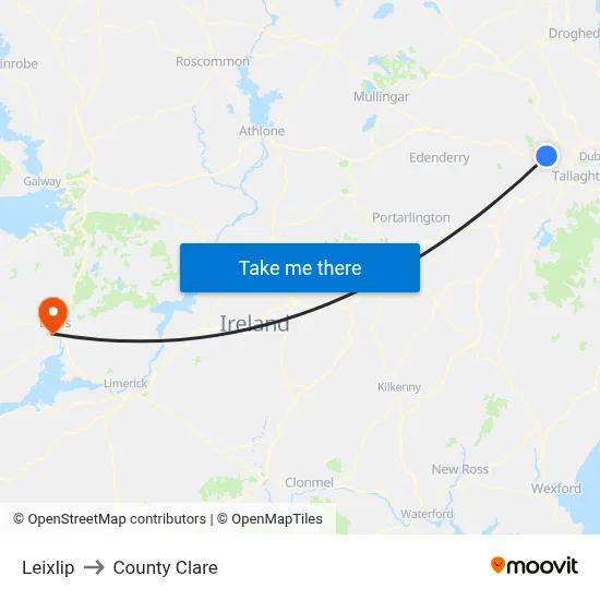 Leixlip to County Clare map