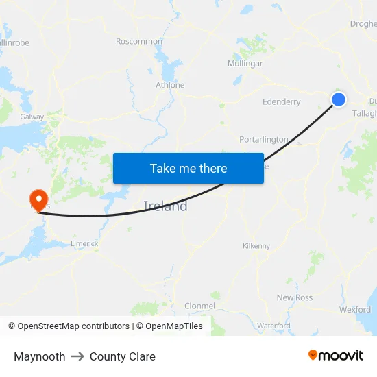 Maynooth to County Clare map