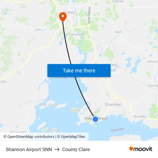 Shannon Airport SNN to County Clare map