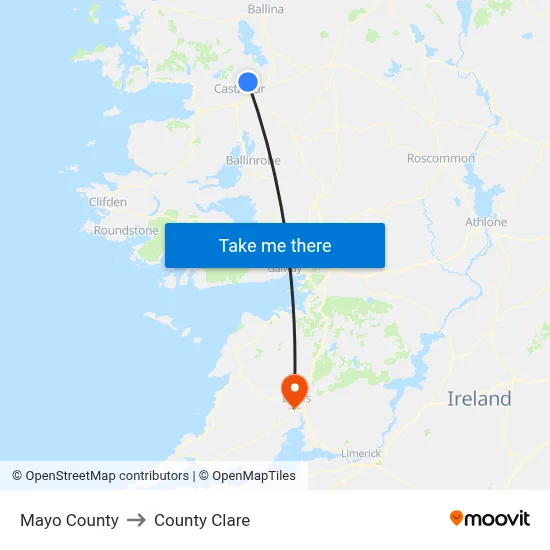 Mayo County to County Clare map