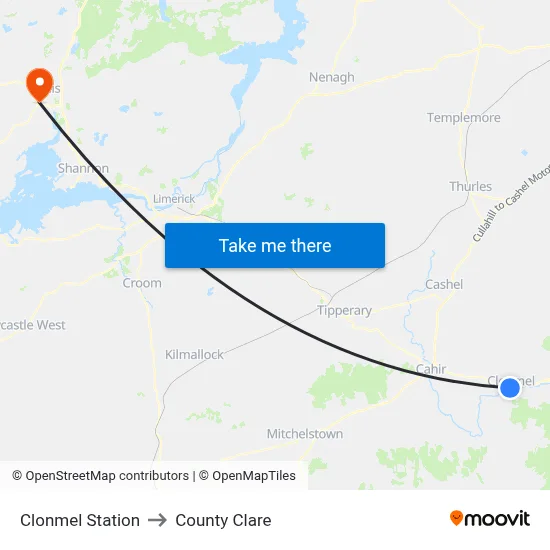 Clonmel Station to County Clare map