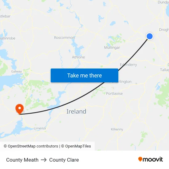 County Meath to County Clare map