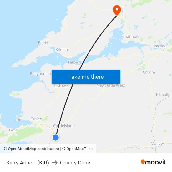 Kerry Airport (KIR) to County Clare map