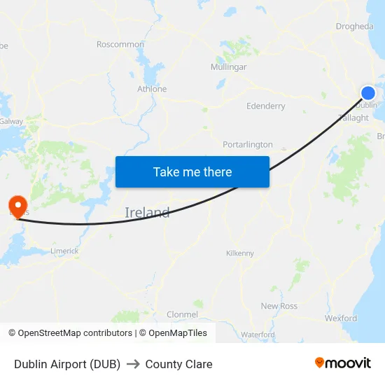 Dublin Airport (DUB) to County Clare map