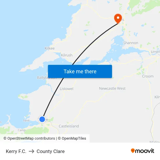 Kerry F.C. to County Clare map