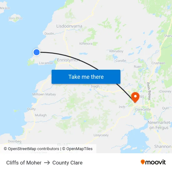 Cliffs of Moher to County Clare map