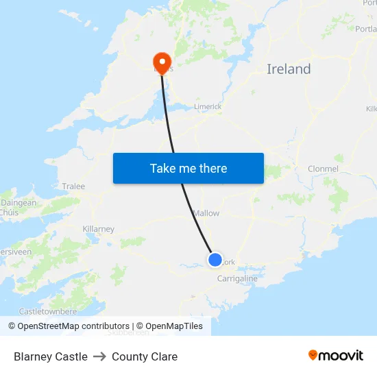 Blarney Castle to County Clare map