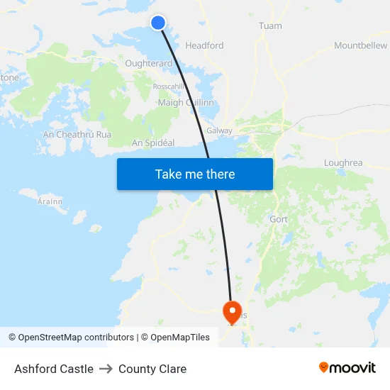Ashford Castle to County Clare map