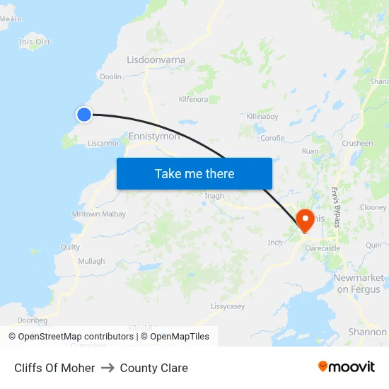 Cliffs Of Moher to County Clare map