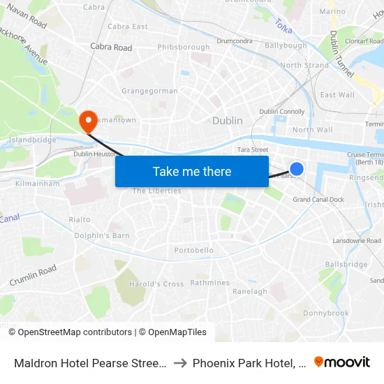 Maldron Hotel Pearse Street Dublin to Phoenix Park Hotel, Dublin map