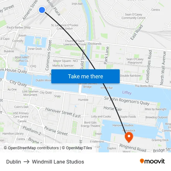 Dublin to Windmill Lane Studios map