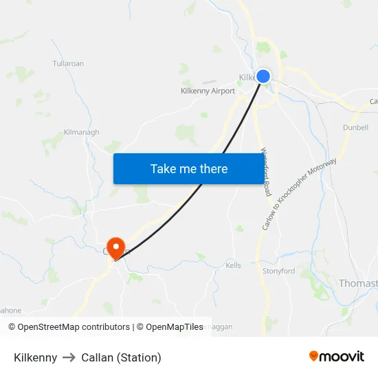 Kilkenny to Callan (Station) map