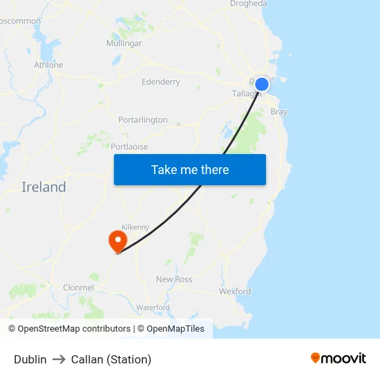 Dublin to Callan (Station) map