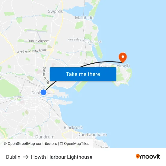 Dublin to Howth Harbour Lighthouse map