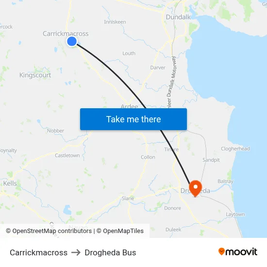 Carrickmacross to Drogheda Bus map