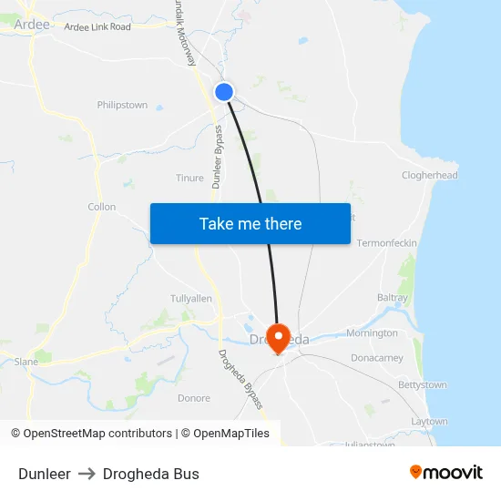 Dunleer to Drogheda Bus map