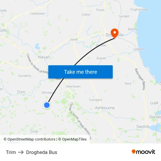 Trim to Drogheda Bus map