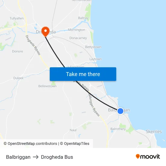 Balbriggan to Drogheda Bus map