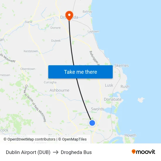 Dublin Airport (DUB) to Drogheda Bus map