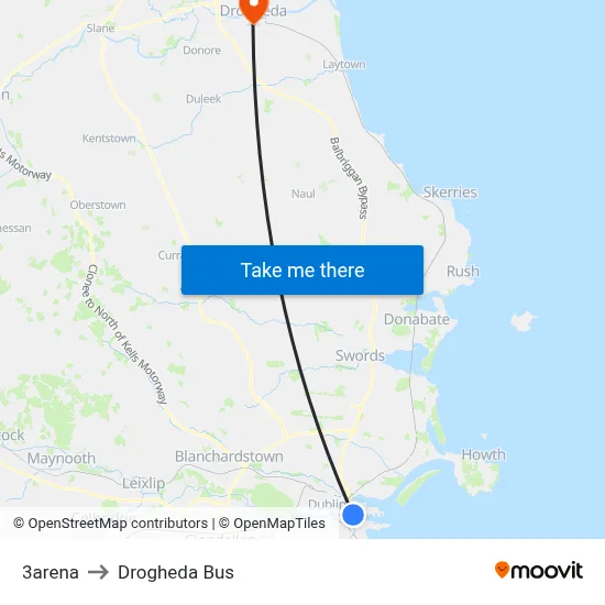 3arena to Drogheda Bus map