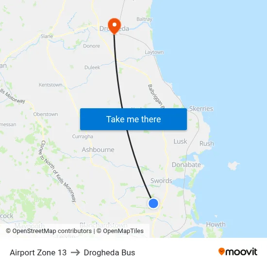 Airport Zone 13 to Drogheda Bus map