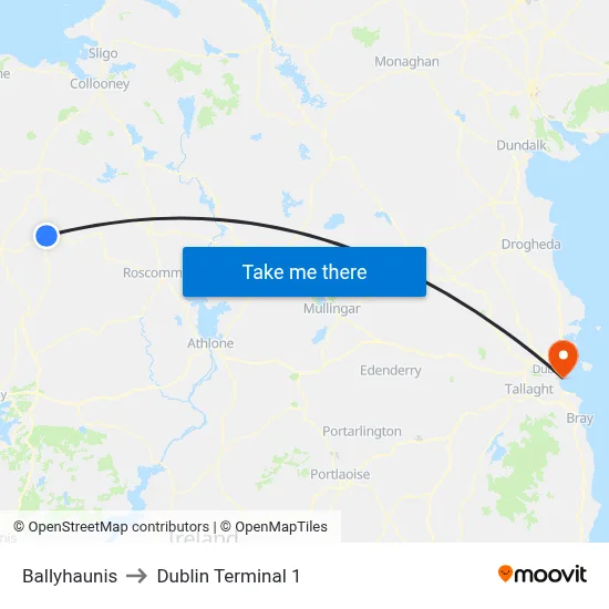 Ballyhaunis to Dublin Terminal 1 map