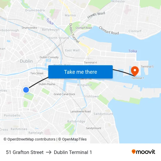 51 Grafton Street to Dublin Terminal 1 map