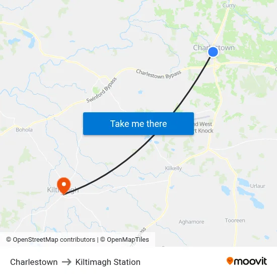 Charlestown to Kiltimagh Station map