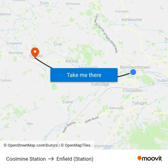 Coolmine Station to Enfield (Station) map