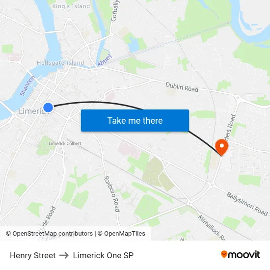 Henry Street to Limerick One SP map