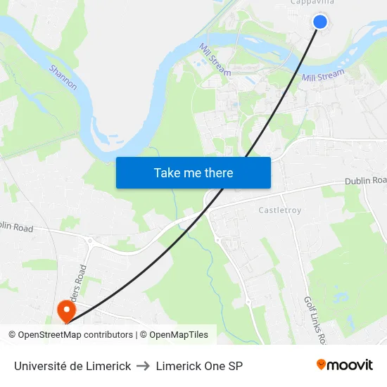 Université de Limerick to Limerick One SP map
