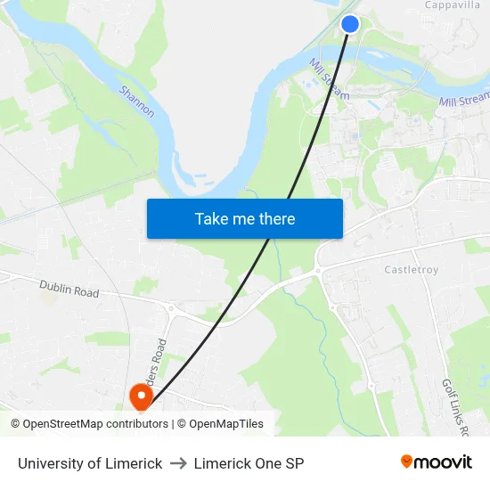 University of Limerick to Limerick One SP map