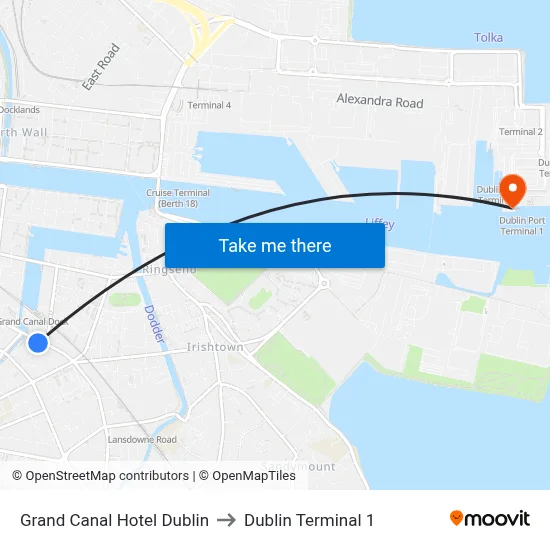 Grand Canal Hotel Dublin to Dublin Terminal 1 map