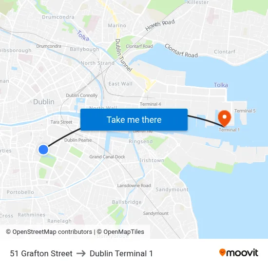 51 Grafton Street to Dublin Terminal 1 map