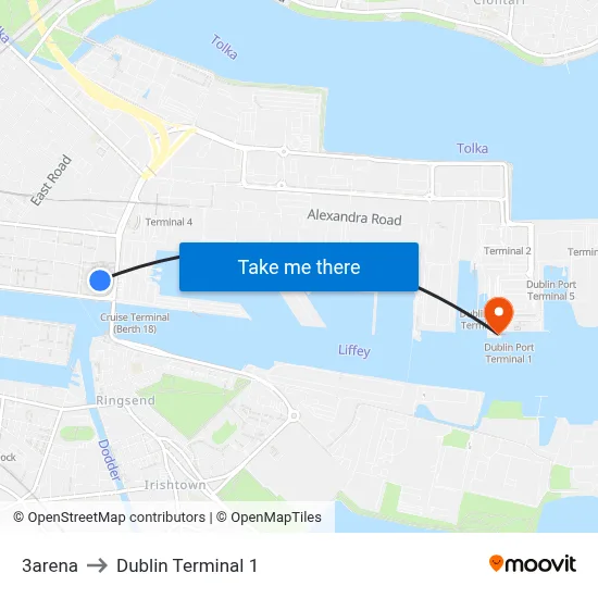 3arena to Dublin Terminal 1 map
