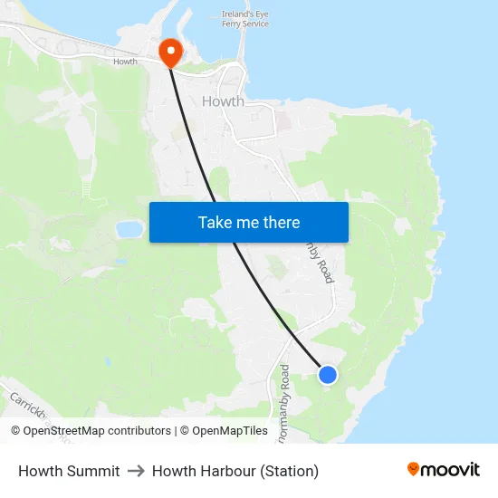 Howth Summit to Howth Harbour (Station) map