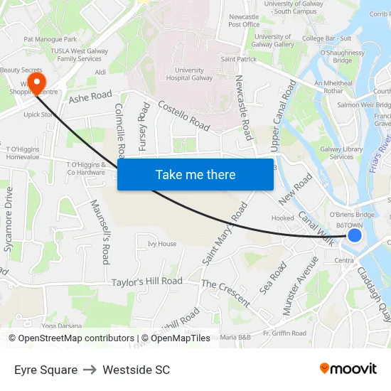Eyre Square to Westside SC map