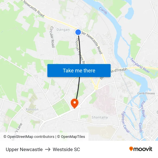 Upper Newcastle to Westside SC map