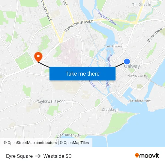 Eyre Square to Westside SC map